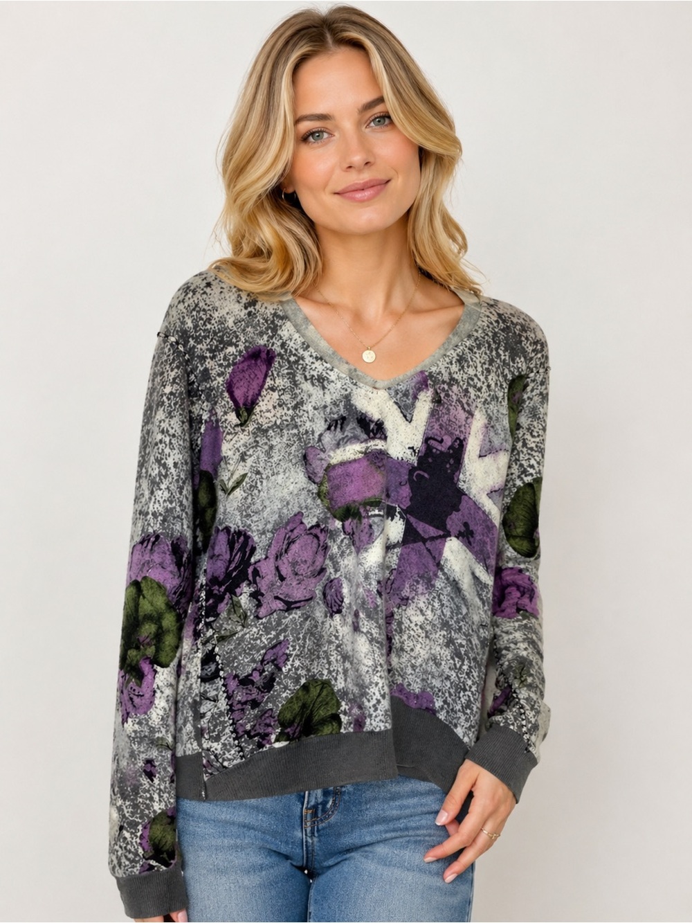 RAW 7 Cashmere Skull Sweater  Goth Y2K Grunge Floral Rhinestone Punk  XS